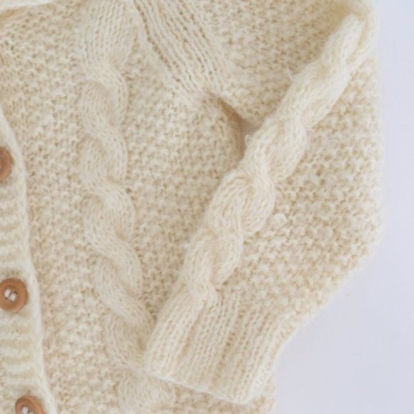 Handmade Chunky Cable Knit Natural Cream Long Sleeve Sweater Cardigan - Picture 7 of 10